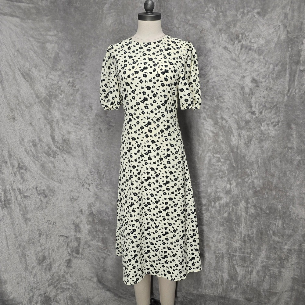 Olive Contemporary Midi Dress‎ M Floral Puff Ditsy Cottage Prairie Boho Romantic